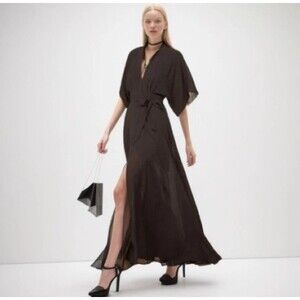 Reformation Black Winslow Wrap Dress Full Length Bridesmaid Maxi Women's S